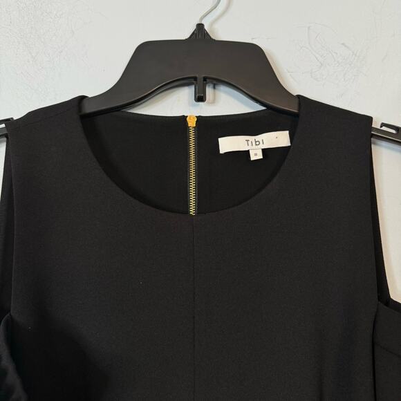 Tibi Women's Tie Sleeve Cold Shoulder Crepe Mini Dress Crew Neck Black Size 8 - Picture 12 of 16